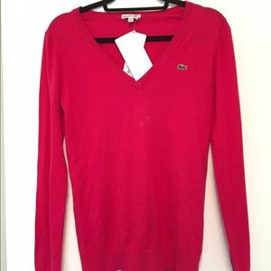 Lacoste Women's V-Neck Cotton Sweater Size US 2